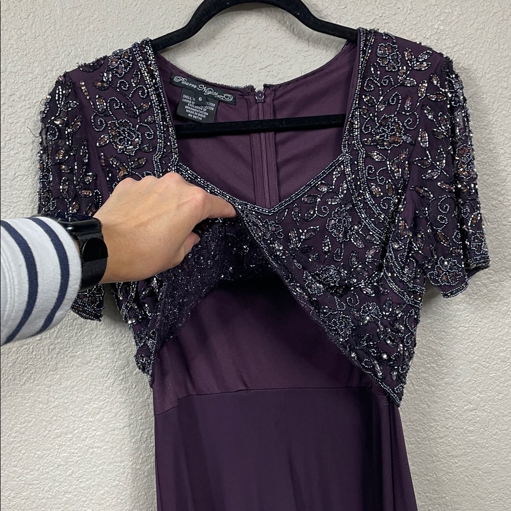 Pisarro Nights Beaded Bodice A Line Gown Maxi Dress Wine Purple Sz 6 - Picture 5 of 13